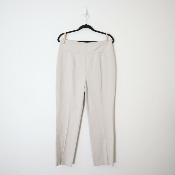 Akris Punto US 12 Flat Front Slim Leg Trouser Stretch Cotton Side Zip Cream - Picture 1 of 9